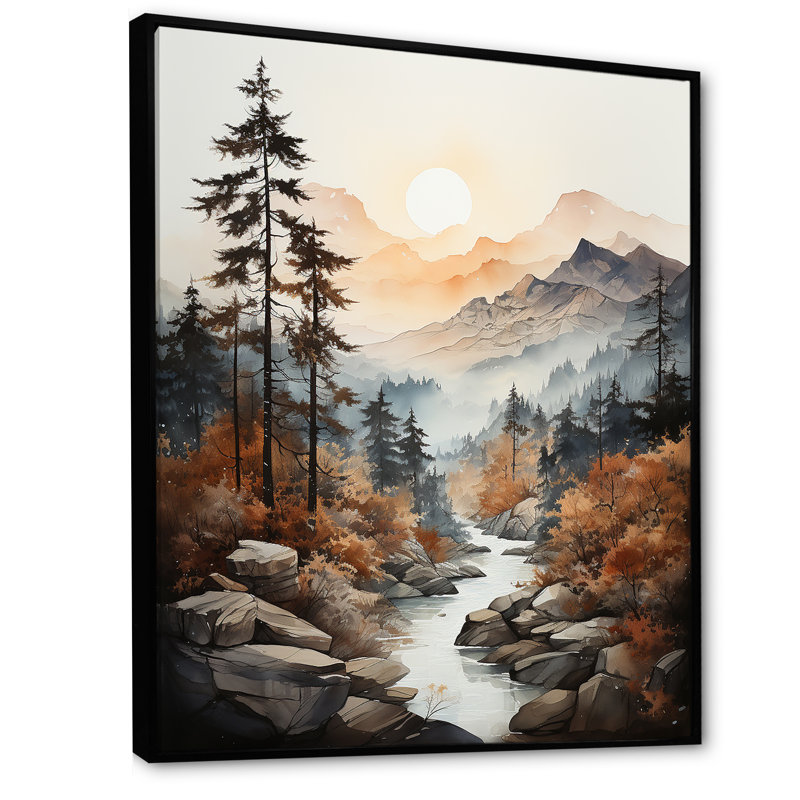 «Morning Fog Mountain Wonder II - Landscape Mountains», reproduction d'art sur toile encadrée, Cadre flottant noir