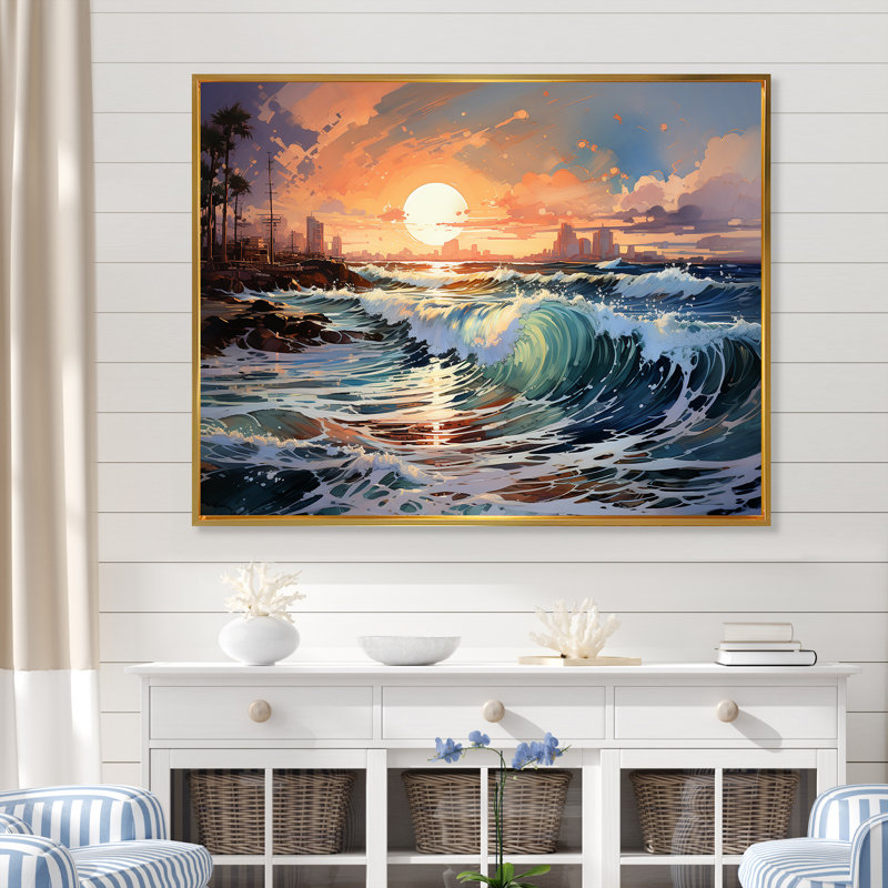 «Beach Sunrise Tranquil Horizons III», reproduction sur toile, Cadre flottant doré, H 34 po x l 44 po