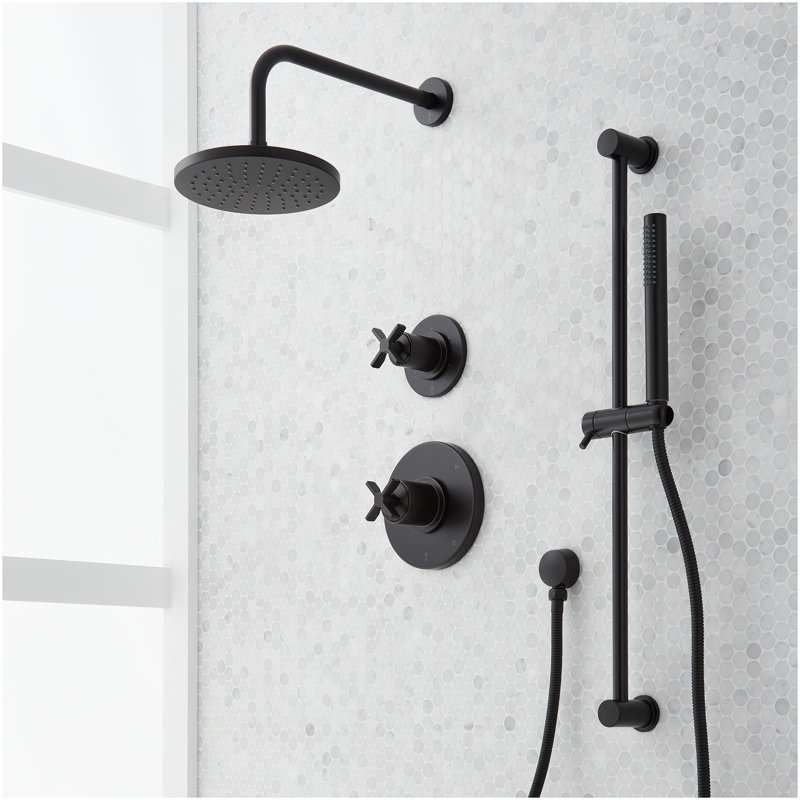 Vassor Pressure Balance Shower System with Slide Bar and Hand Shower - Brushed Gold, Matte Black