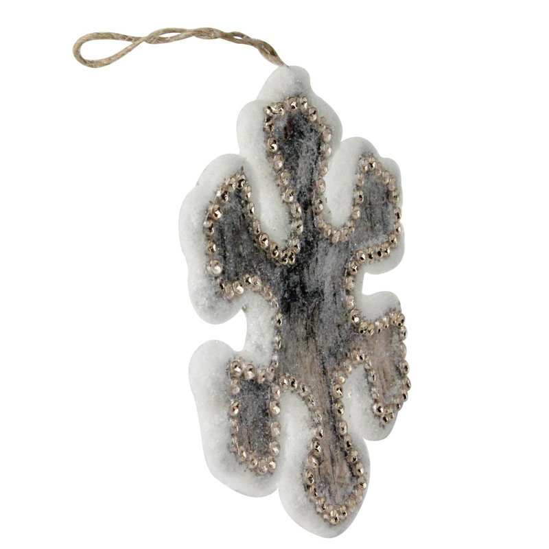 6.25" Brown and White Glittered Shatterproof Plastic Snowflake Ornament