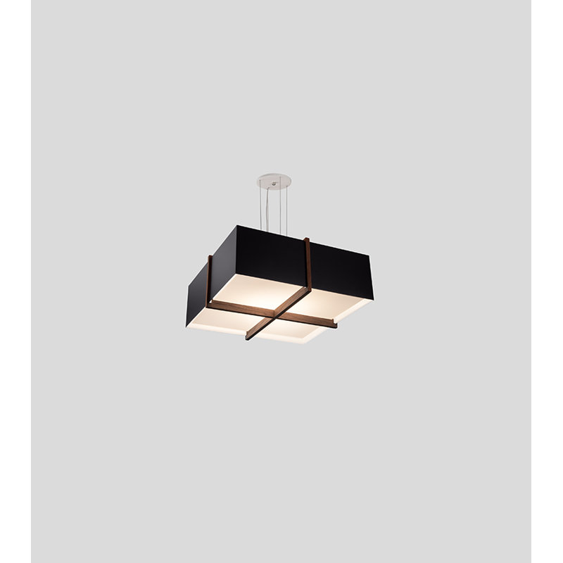 Luminaire suspendu DEL Veram 3000K, H 6,4 po x l 18 po x P 18 po, Noir mat / blanc mat, Noyer