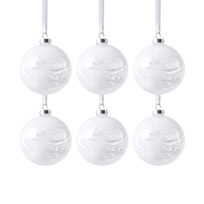 White Watercolor Glass Ball Christmas Ornaments, Set of 6