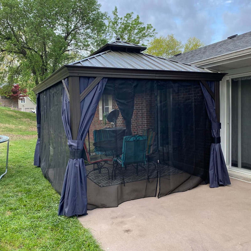 Hardtop Gazebo 10' X 13' Aluminum Gazebo With Double Roof, Curtains And Netting Included