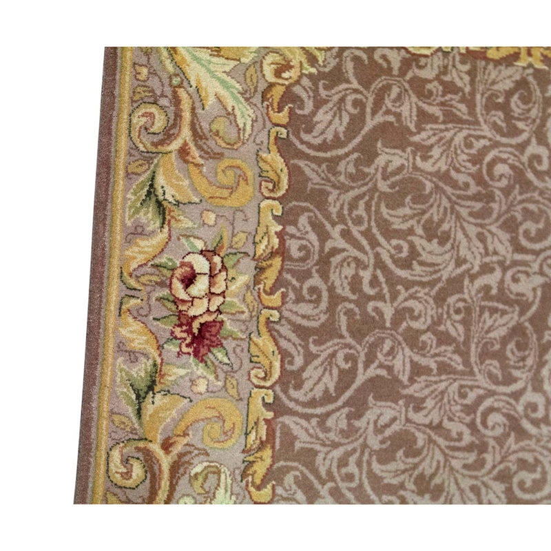 Tapis unique en laine noué à la main beige / rose / rouge de 3 pi x 5 pi
