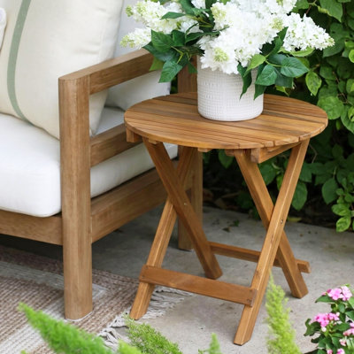 Mira Outdoor Foldable Acacia Wood Side Table With Adjustable Length
