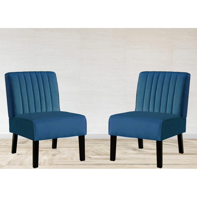 Lot de 2 fauteuils en velours bleu de style Mid-Century Modern avec pieds en bois massif, parfaits comme chaises d'appoint pour le salon ou la chambre à coucher, 5 cm de hauteur.