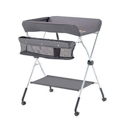 Table à langer pliable pour bébé avec panier de rangement et roues - Organisateur de couches à hauteur réglable