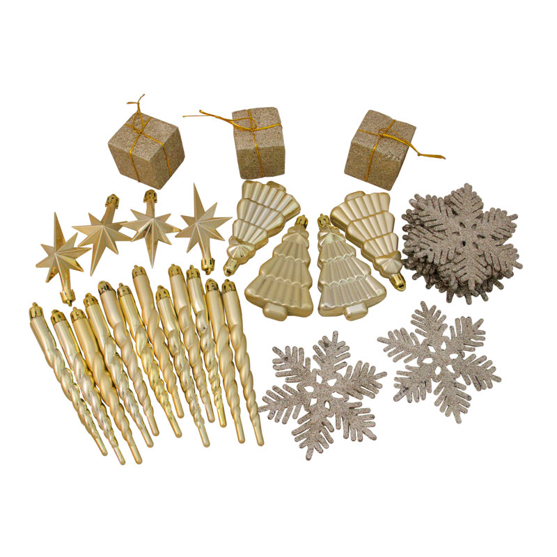Champagne Gold Shatterproof Matte Plastic Christmas Ornaments Set
