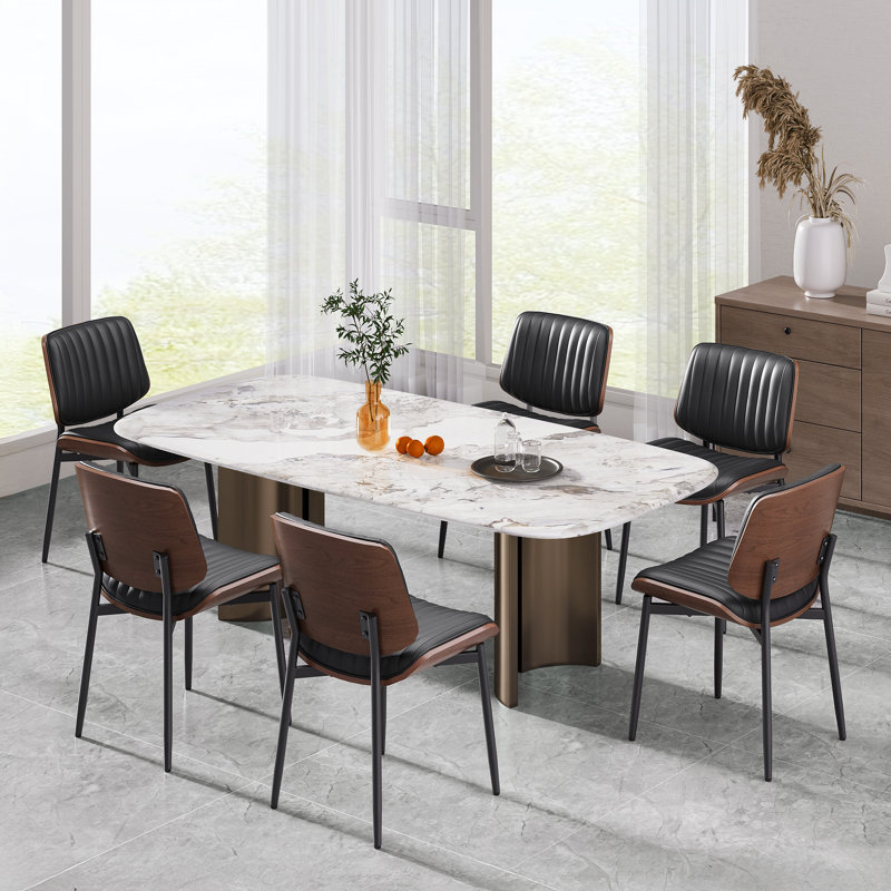 PU Leather Upholstered Dining Chair With Metal Legs, Black