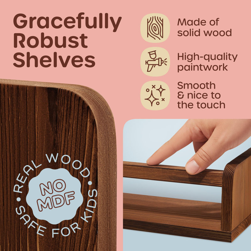 3+2 Floating Nursery Book Shelves, Brown