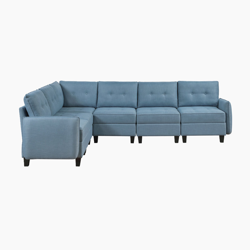 Canapé modulaire moderne et contemporain de 112 po Hultgren - ensemble modulaire rembourré texturé avec rangement capitonné et détails capitonnés