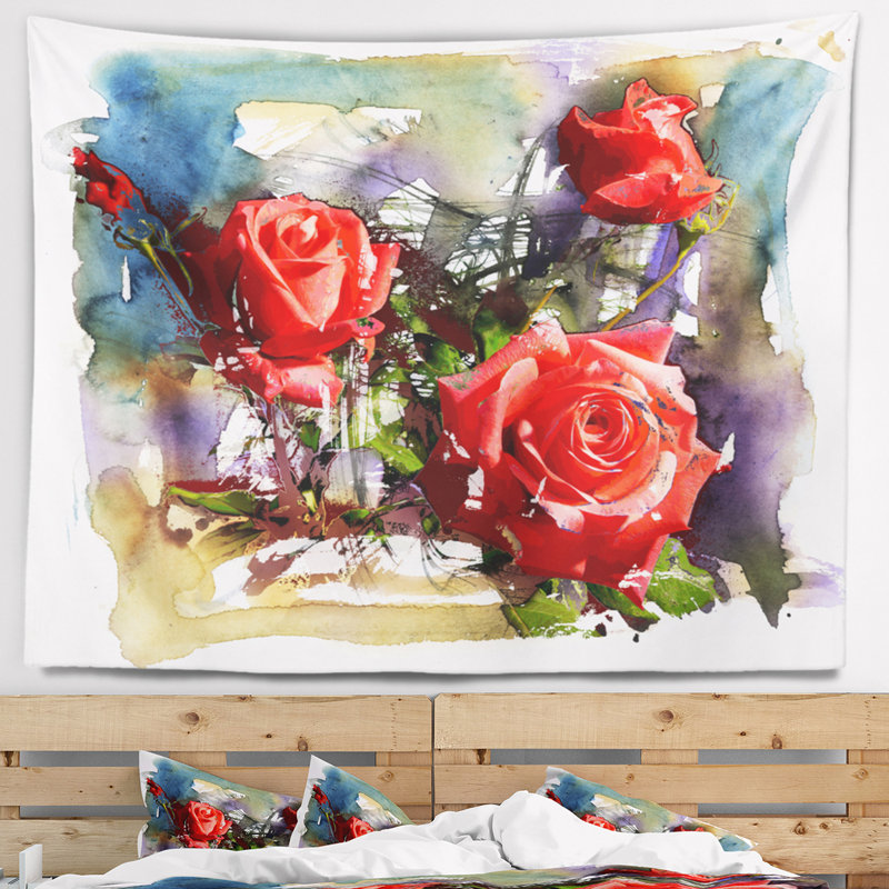 Tapisserie de composition floral grand roses, H 68 po x l 80 po