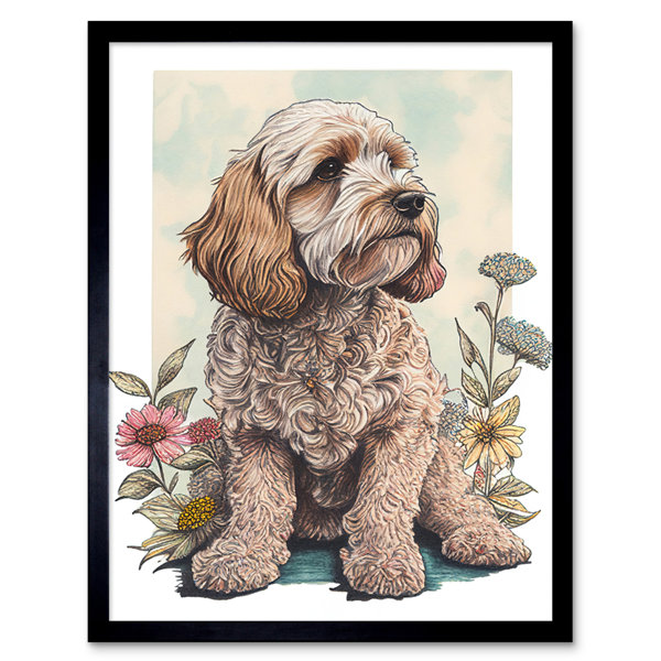 Marlow Home Co. Cockapoo Dog With Spring Wildflowers Soft Watercolour ...