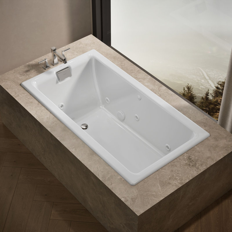Tea-for-Two 66-In x 36-In Drop-in/Undermount Whirlpool Bath with Reversible Drain, White
