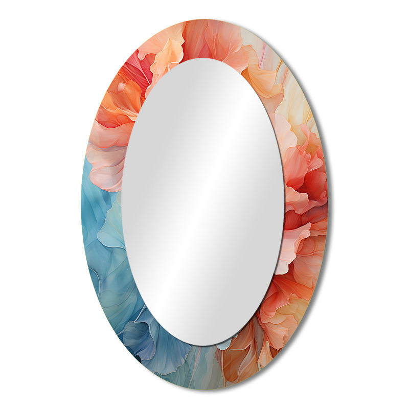 Metamorphic Dance - Red Modern Oval Wall Mirror, 36" x 24"