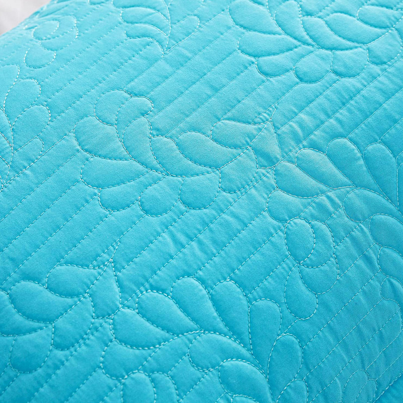 Quilted Floral Bed Pillow Shams, Blue/Leave, 20" x 36"