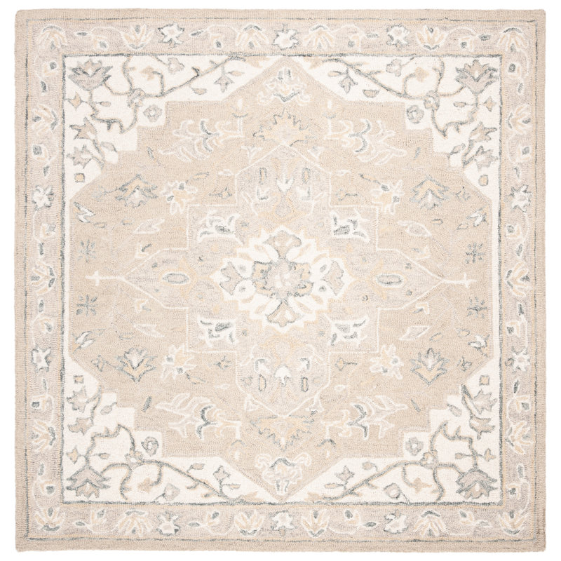Tapis oriental en laine et coton touffeté à la main avec latex, Carré 5 pi