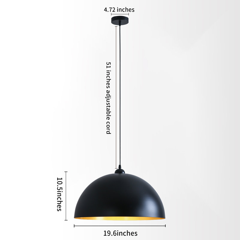 Luminaire suspendu simple à 2 lumières Dileo, Noir et or, H 10,5 po x l 19,6 po x P 19,6 po