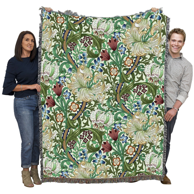 Couverture Pure Lily Weavers William Morris Golden Lily - artisanat - jeté en coton tissé à la main, L 54 po x L 72 po, Vert