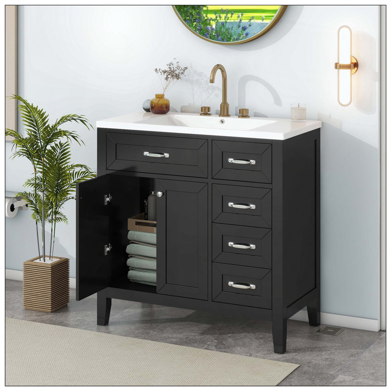 Compartiment en bois aggloméré avec tiroir et armoire de salle de bain, Noir
