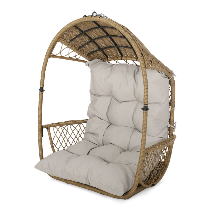 Chaise suspendue avec forme de panier confortable, coussin en tissu aquatique, structure en métal, profondeur de 25 po, longueur de chaîne de 12 po