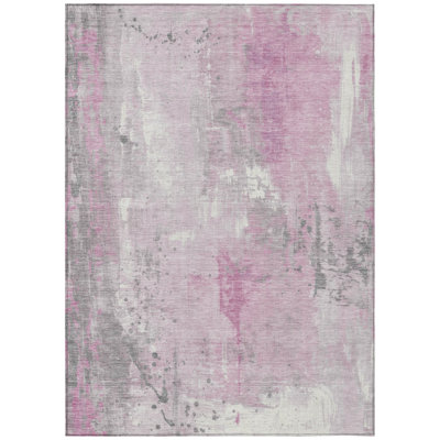Machine Washable Indoor/Outdoor Xhevrie Pink Rug