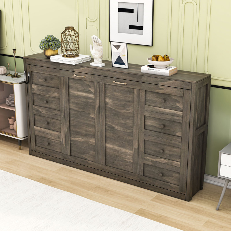 Lit escamotable simple en bois avec lumière DEL, Brun