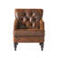 Élégant fauteuil club en microfibre brune avec piqûre en losange, garniture cloutée et pieds en bois de bouleau massif-289864352