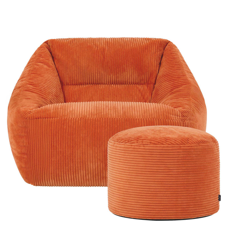 icon Natalia Large Beanbag and Round Footstool Corduroy Navy Blue, Orange