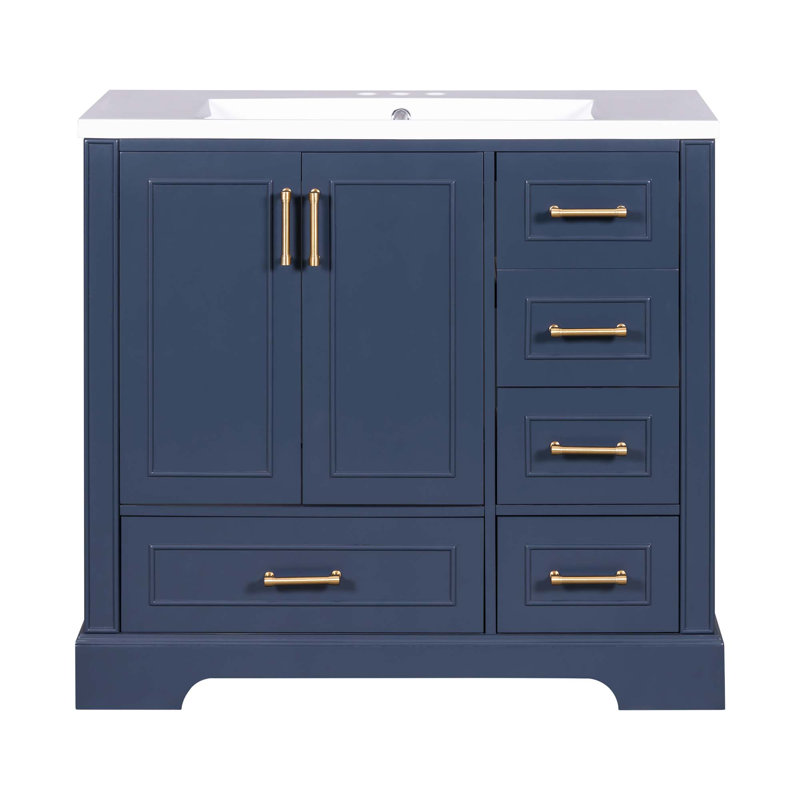 Meuble-lavabo traditionnel avec lavabo en résine, 2 portes et 4 tiroirs, Bleu