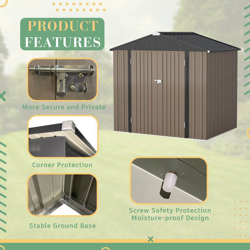 8 ft. x 6 ft. Brown Metal Outdoor Storage Shed with Sloping Roof
