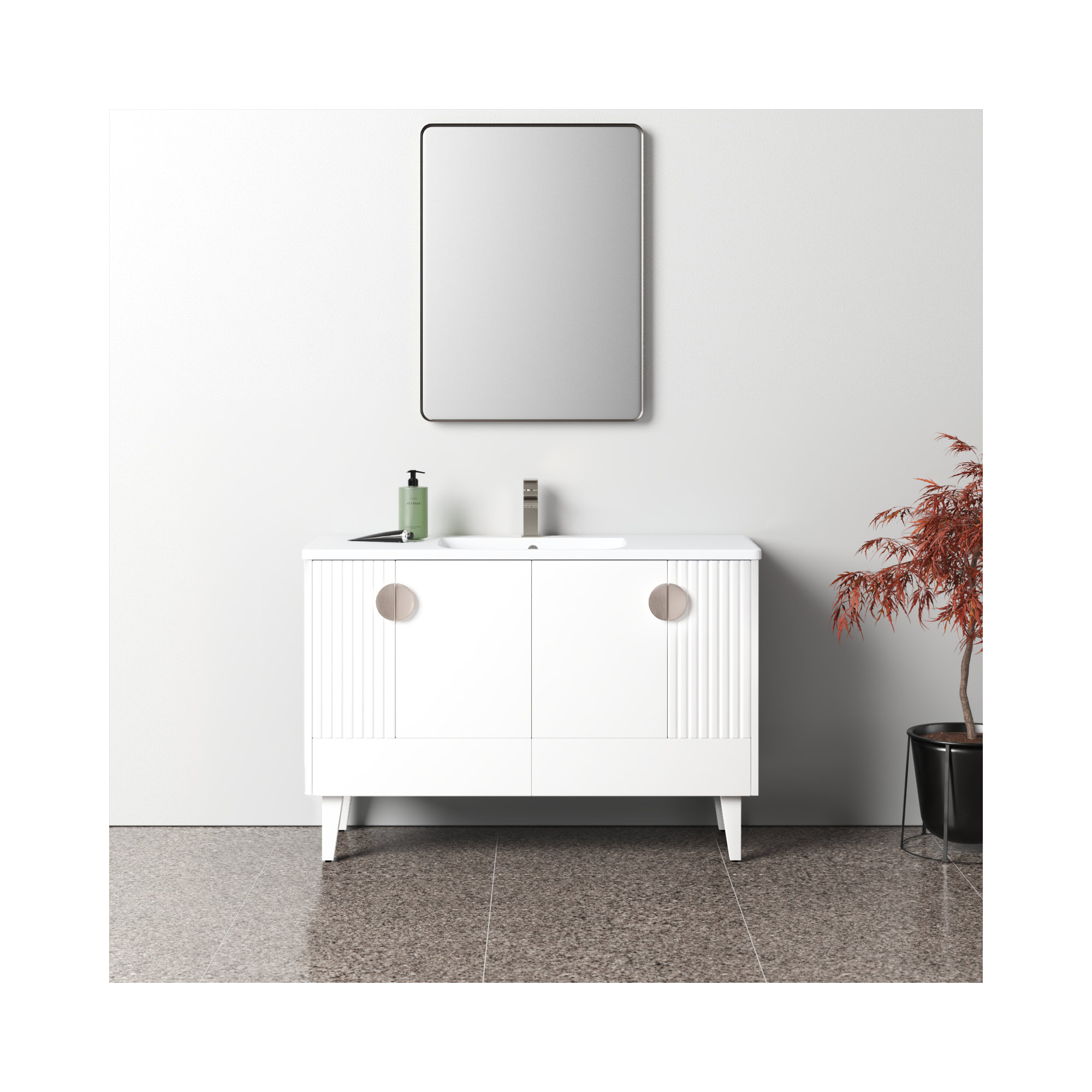 Saimah 48'' Single Bathroom Vanity, Satin Nickel, White Matte