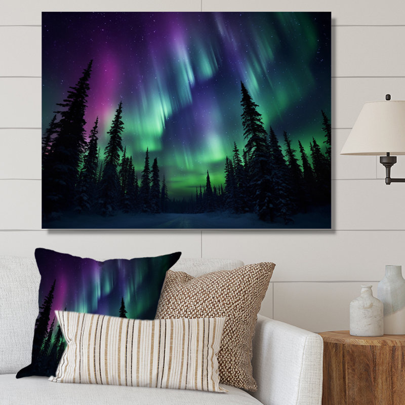 «Scenic Landscape Dancing Northern Ligths I», reproduction d'art sur toile, H 12 po x l 20 po x P 1 po, Toile tendue