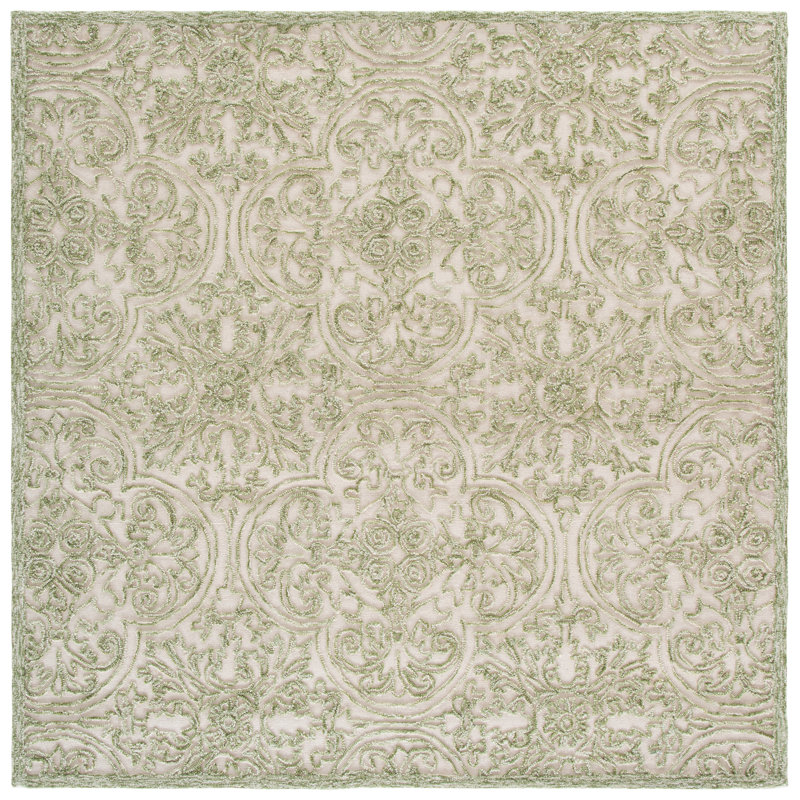 Tapis ivoire / vert Alfio Trace 101, Carré 6 pi