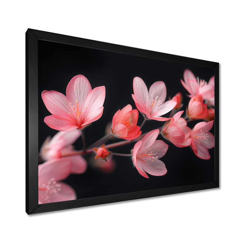 Fleurs de cerisier roses et noires - art mural Cherry Blossom, Toile encadrée noire simple, H 24 po x l 32 po x P 1 po