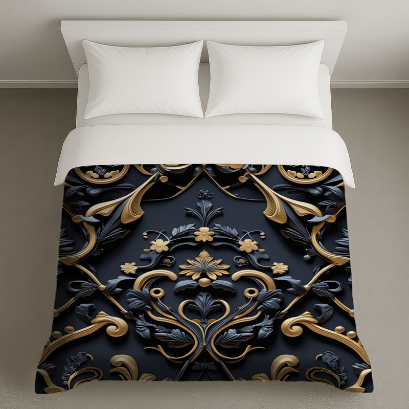 Housses de couette ornées à motif floral baroque, Queen