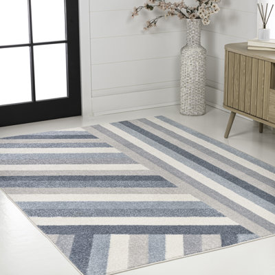 Huddersfield Rainbow Contemporary Stripe Blue/Cream/Gray Rug