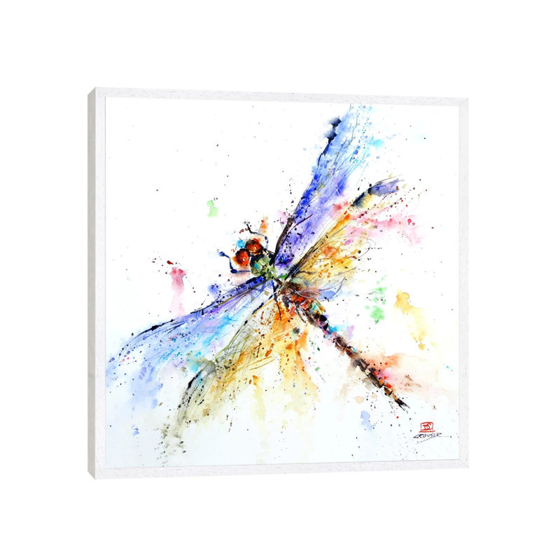 Dragonfly - Painting on Canvas, 45.72 cm H x 45.72 cm W, White Framed