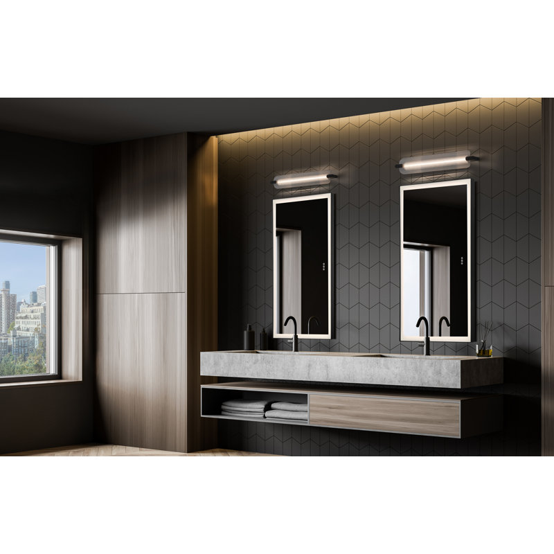 Meuble-lavabo néon, 25 po, laiton patiné, verre transparent, Clair