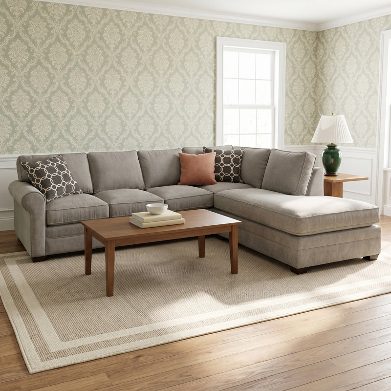 Bedford Two-Piece Bumper Sectional With Sleeper, Eggshell Crypton Performance; 0884-93, Java, Right Hand Facing