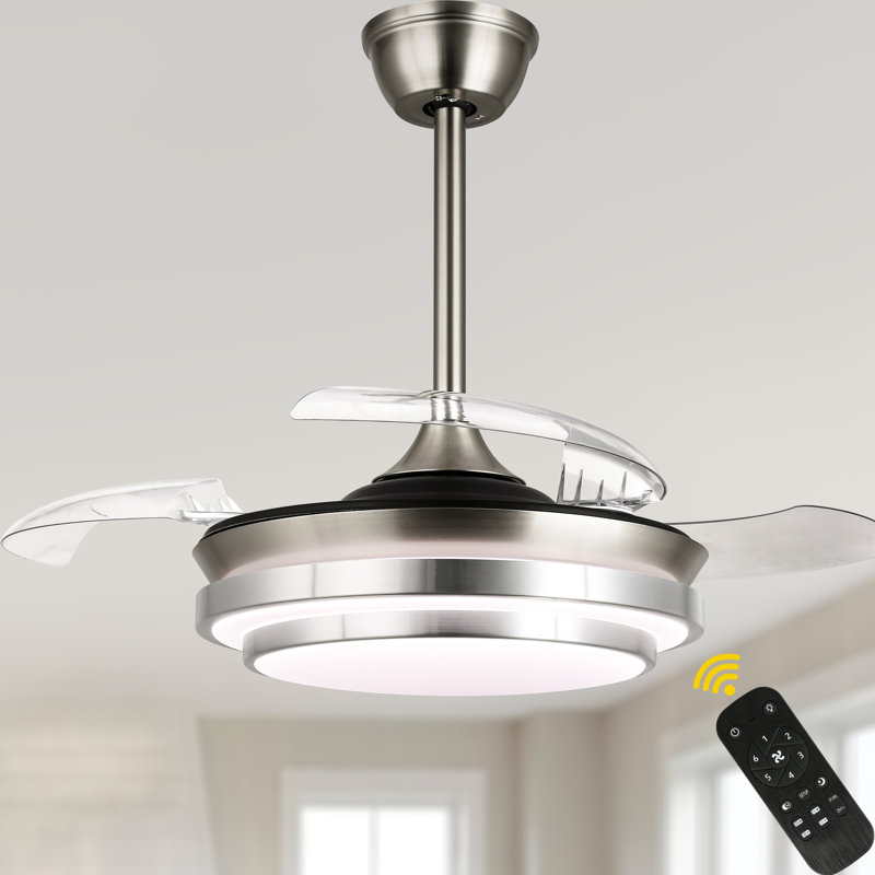 36" Retractable Ceiling Fan with Light and Remote,  6-speed Modern Bladeless Ceiling Fan with APP Control