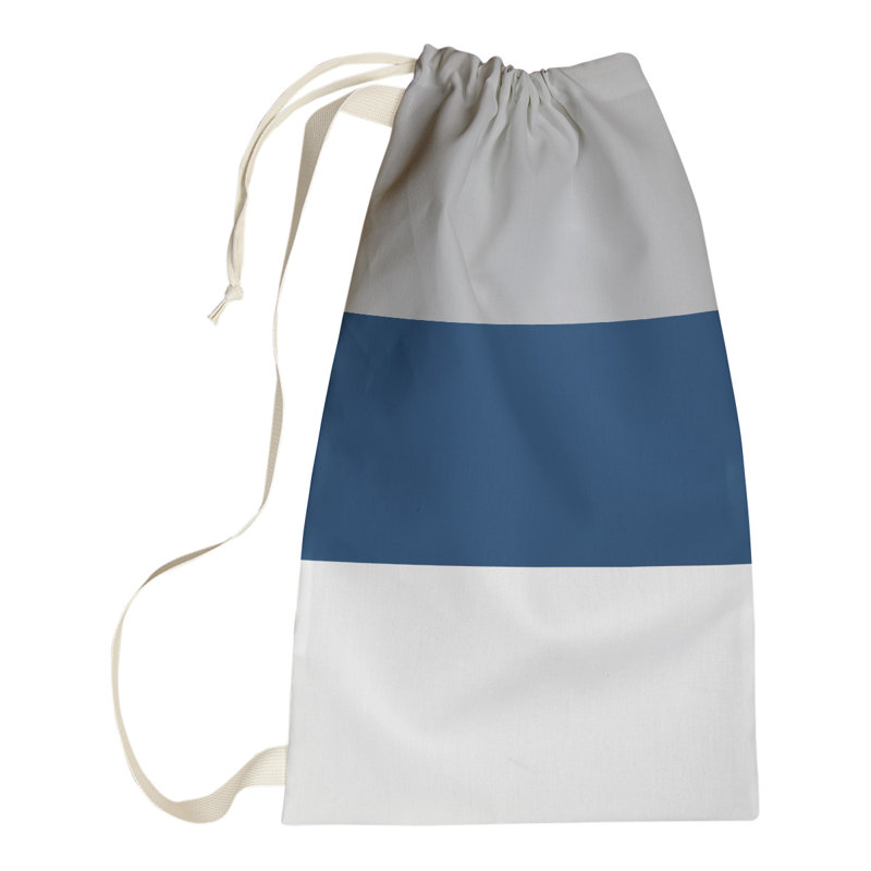 Fabric Laundry Bag with Handles, Small ( 29" x 18" x 1.5"), Cool Gray/Navy Blue/White