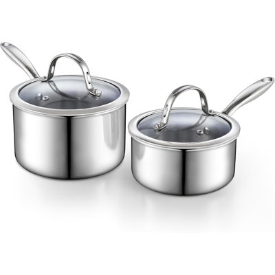 Cooks Standard Stainless Steel Saucepan Set 1.5 And 3 Quart, Multi-ply Clad Sauce Pot With Glass Lid, Silver
