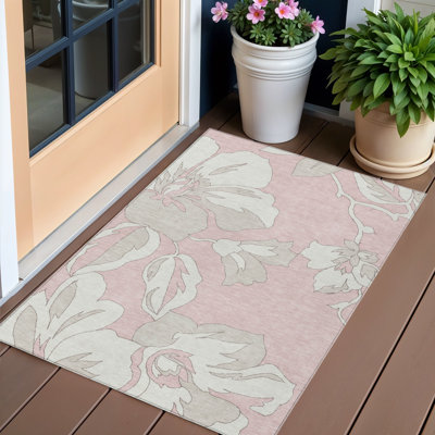 Tapis extérieur lavable floral ivoire et beige 3 pi x 5 pi