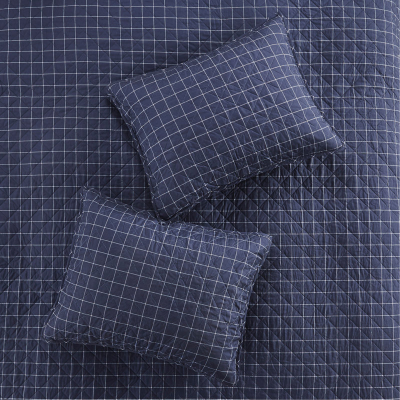 3 Piece Reversible Printed Quilt Set Green / Navy King/Cal King, King/California King Quilt + 2 Shams
