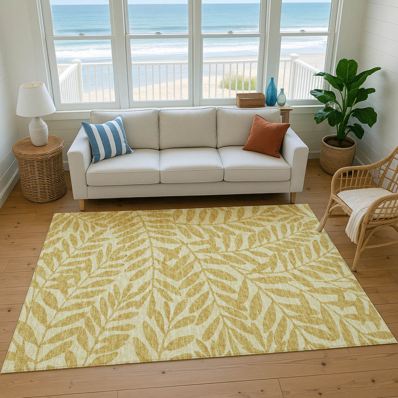 Premium Machine Washable Harsukhman AMF111 Yellow Rug, Rectangle 3' x 5'