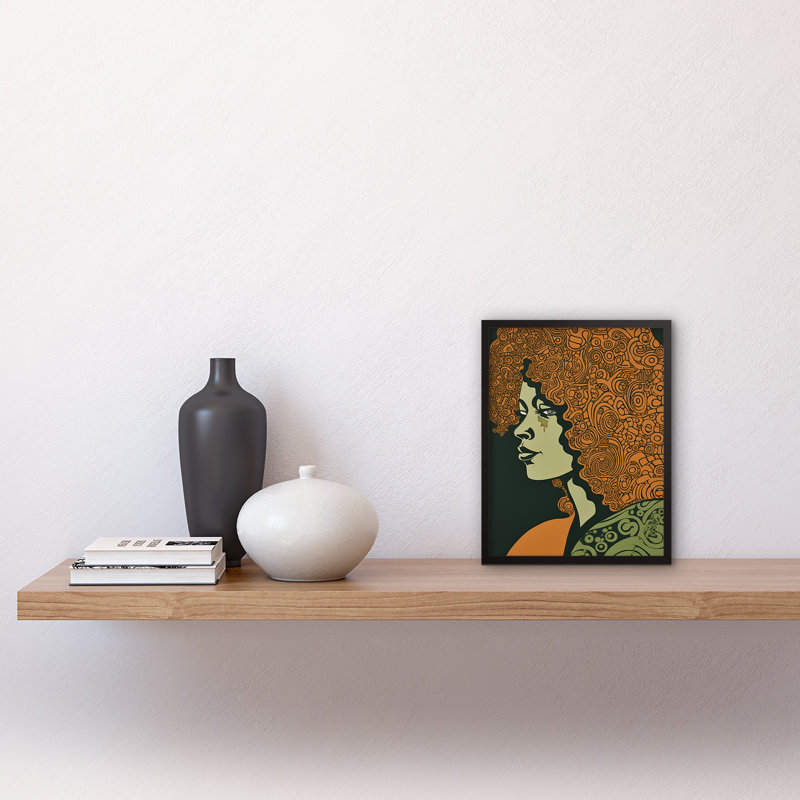 Amon Woman Portrait with Pattern Afro Hair Single Picture Frame Wall Art