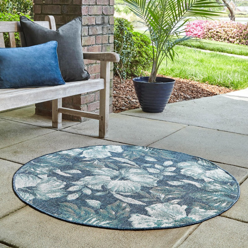 Tapis bleu foncé d'extérieur Ayton, Rond 4 pi