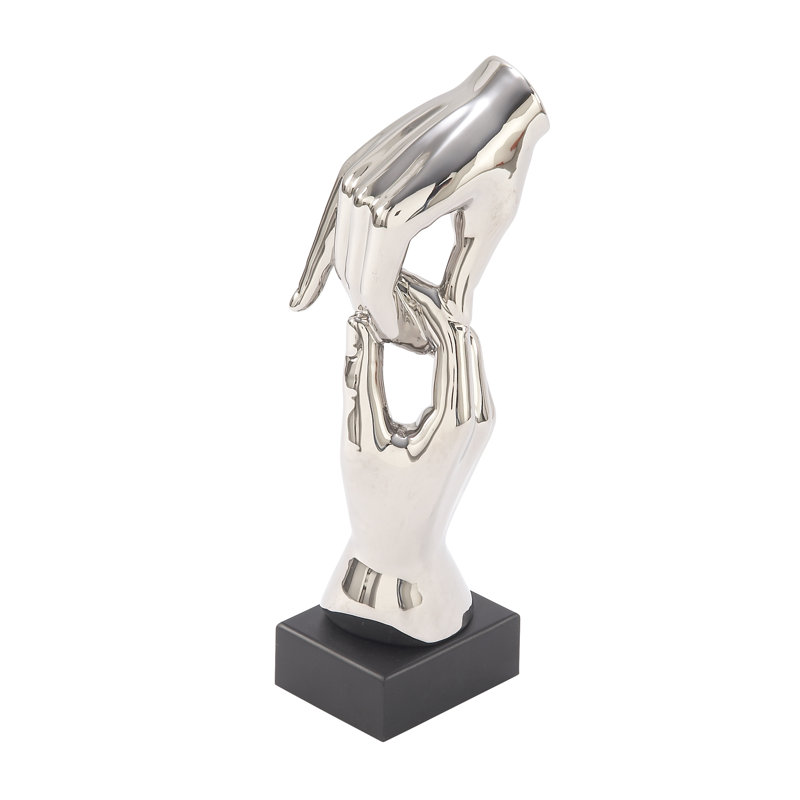 Polystone Hands Decorative Silver Sculpture