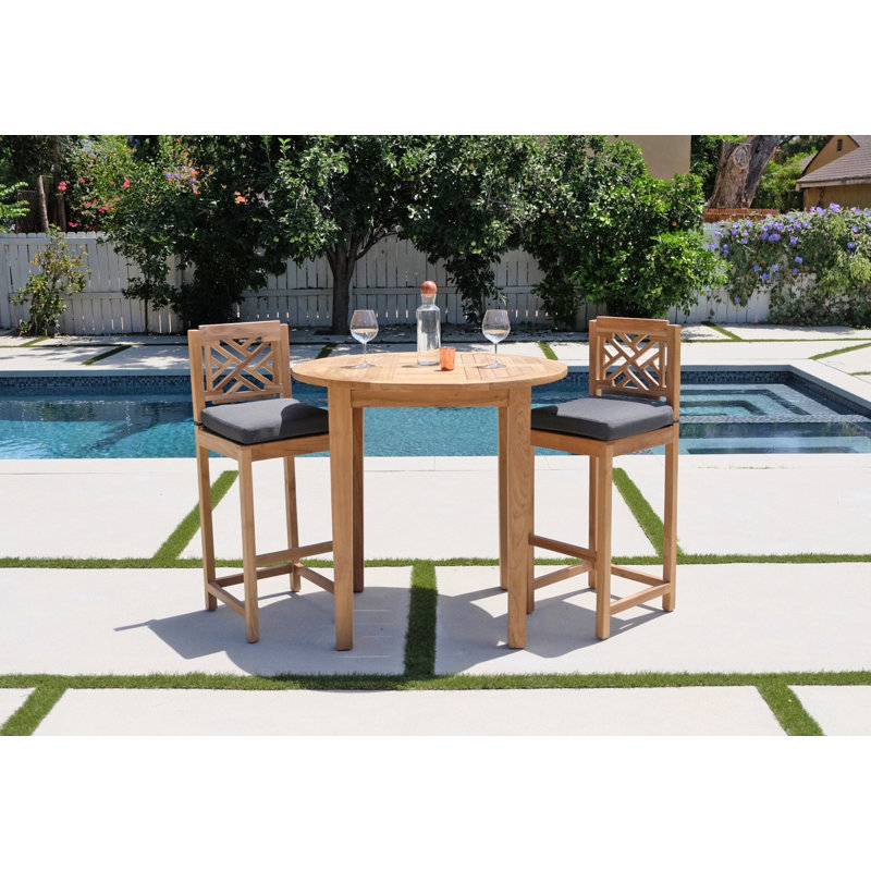Monterey Teak Bar Set with Stools, Charcoal